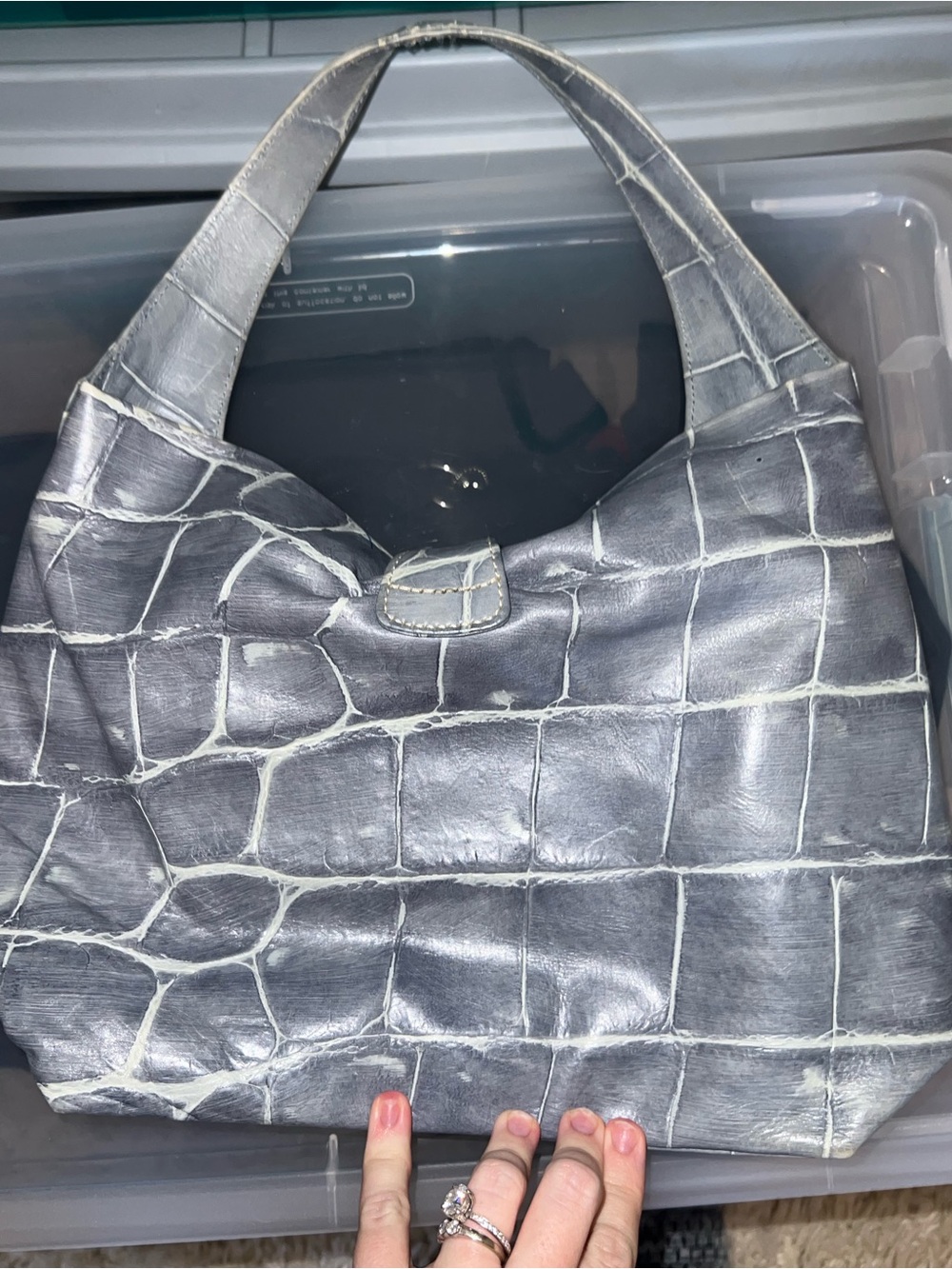 Dooney and Burke Croc-Embossed Shoulder Bag in Silver - Picture 3 of 9